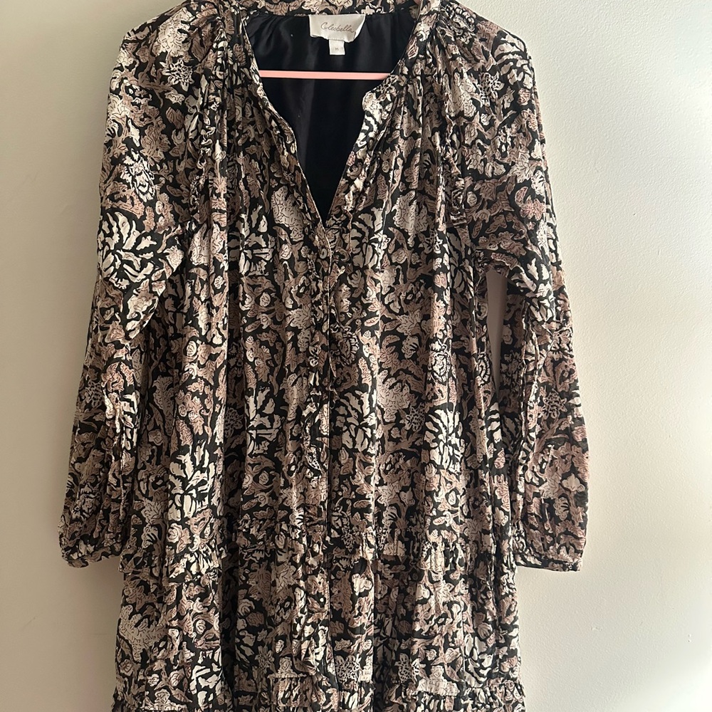 Cleobella Mylah mini dress in black and tan floral print